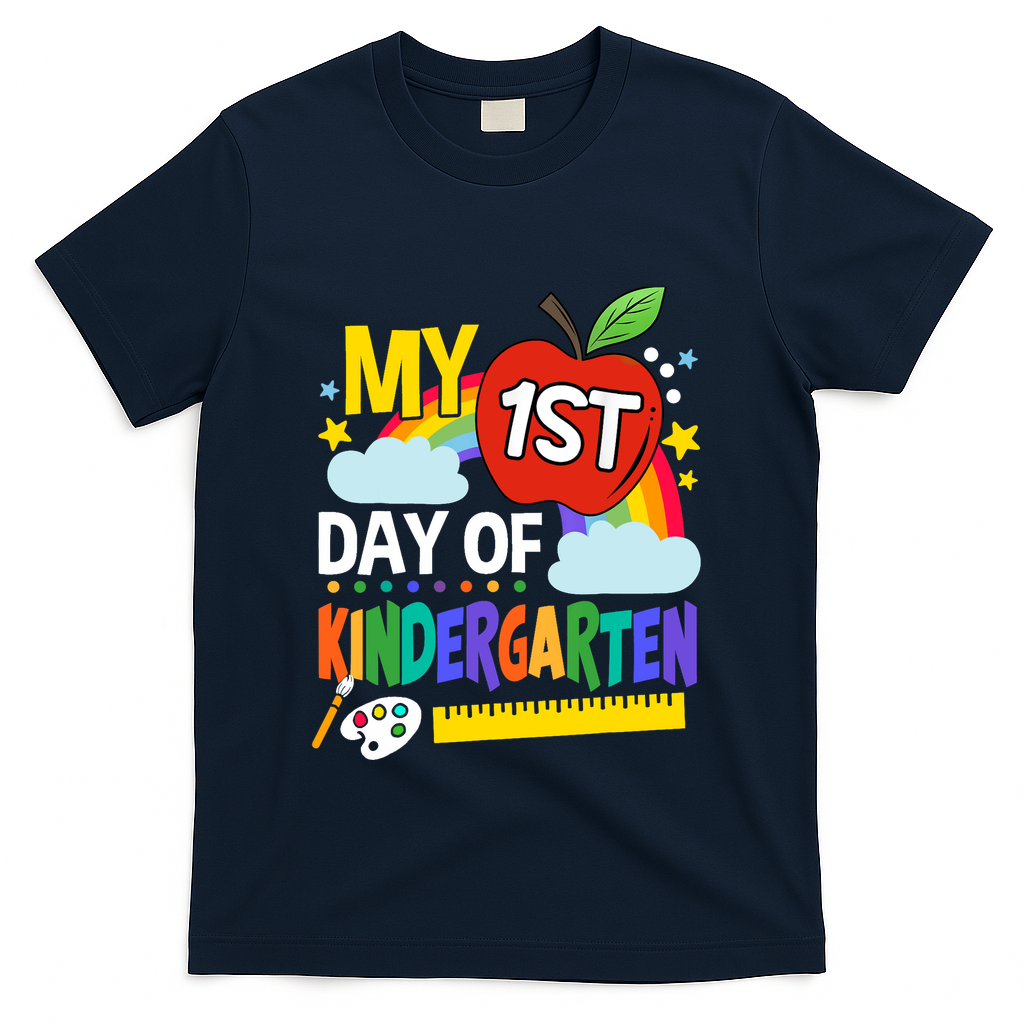 My First Day Of Kindergarten Funny Colorful Rainbow T-Shirt - Navy