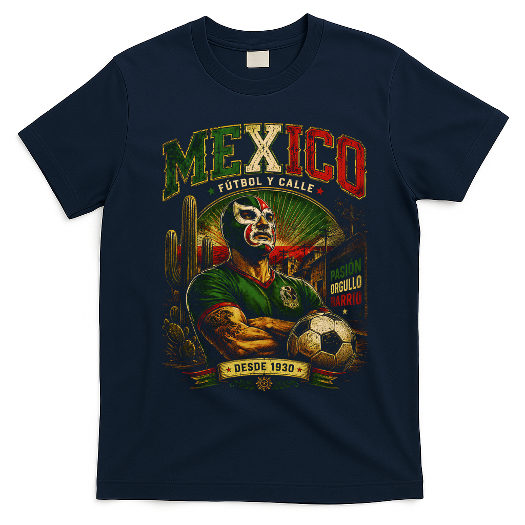 Mexico Fútbol Y Calle Soccer Fan T-Shirt - Navy Blue