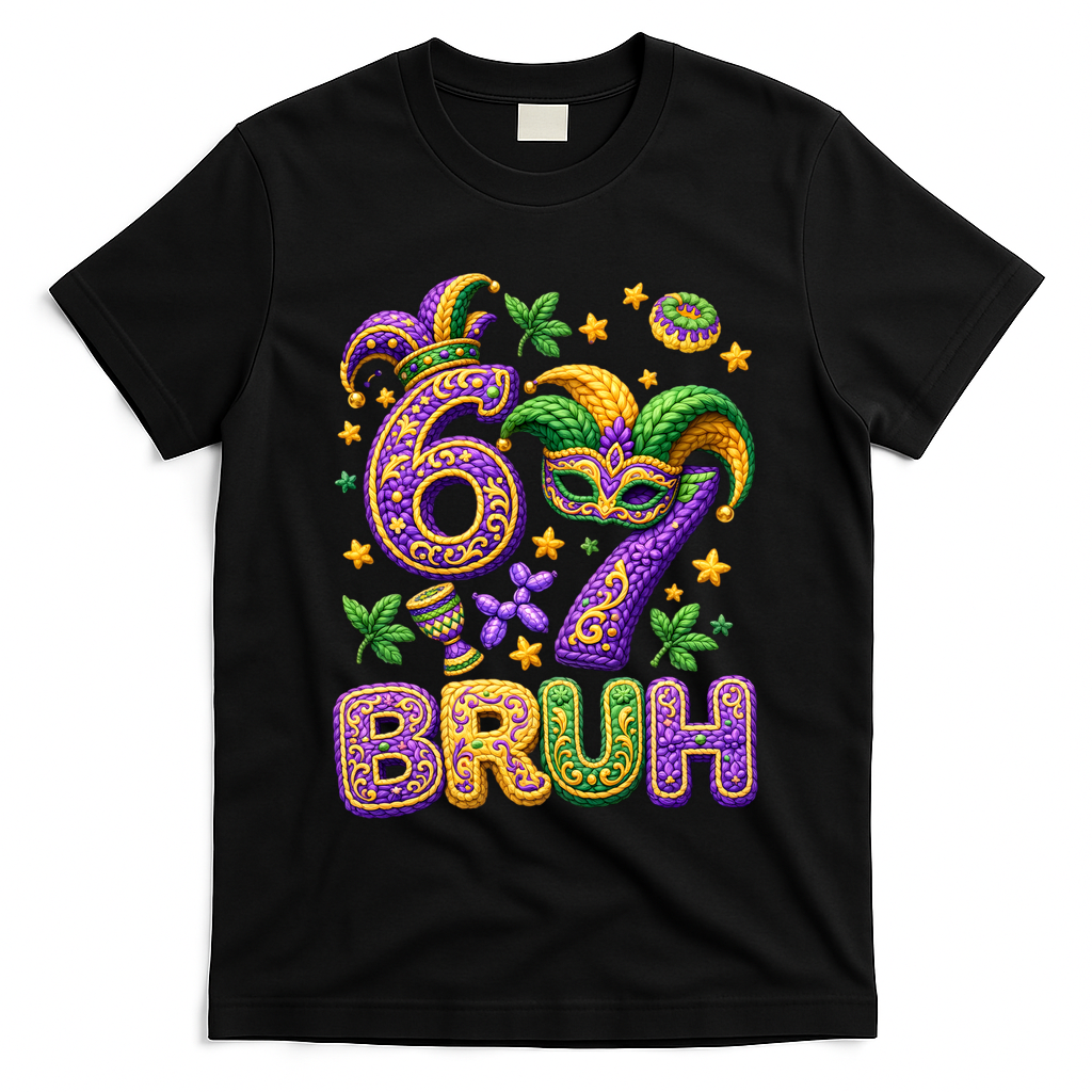 Mardi Gras 67 Bruh Funny 6-7 Meme T-Shirt