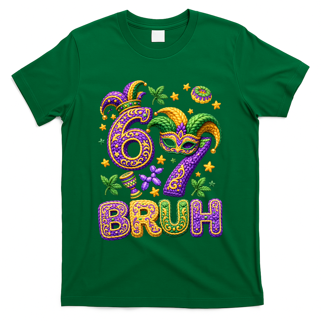 Mardi Gras 67 Bruh Funny 6-7 Meme T-Shirt