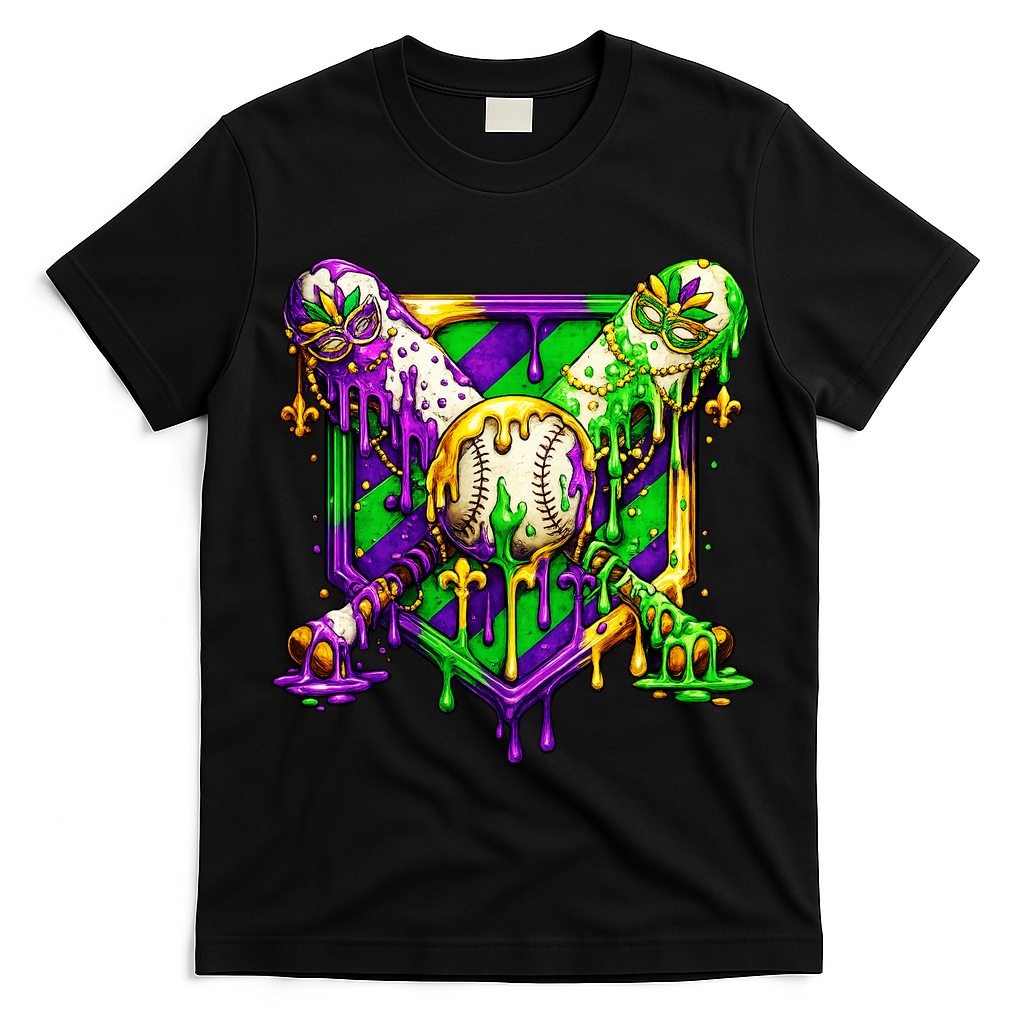 Mardi Gras Baseball Bat Ice Cream Drip T-Shirt