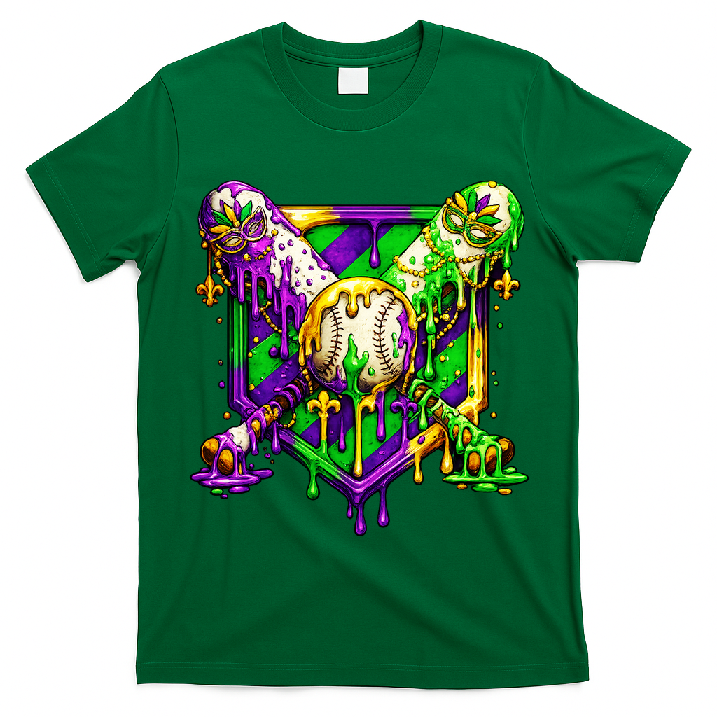 Mardi Gras Baseball Bat Ice Cream Drip T-Shirt
