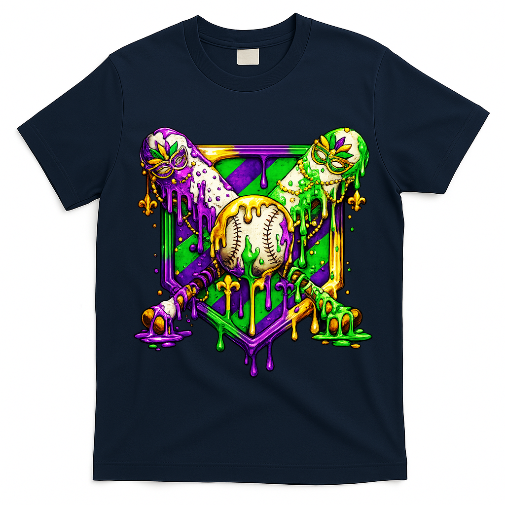 Mardi Gras Baseball Bat Ice Cream Drip T-Shirt