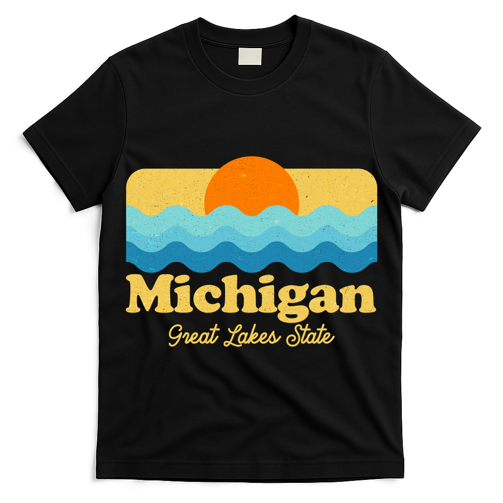 Michigan Great Lakes State Retro Sun Lake T-Shirt