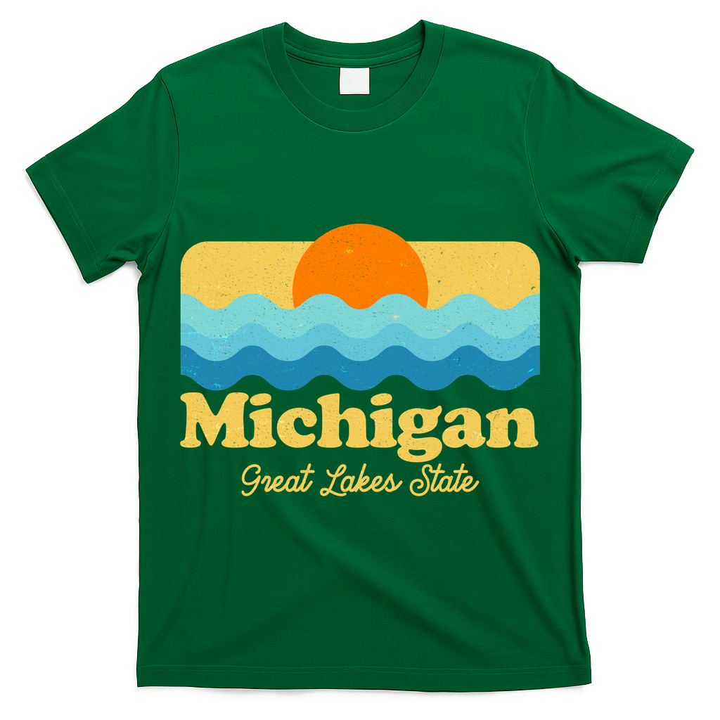 Michigan Great Lakes State Retro Sun Lake T-Shirt