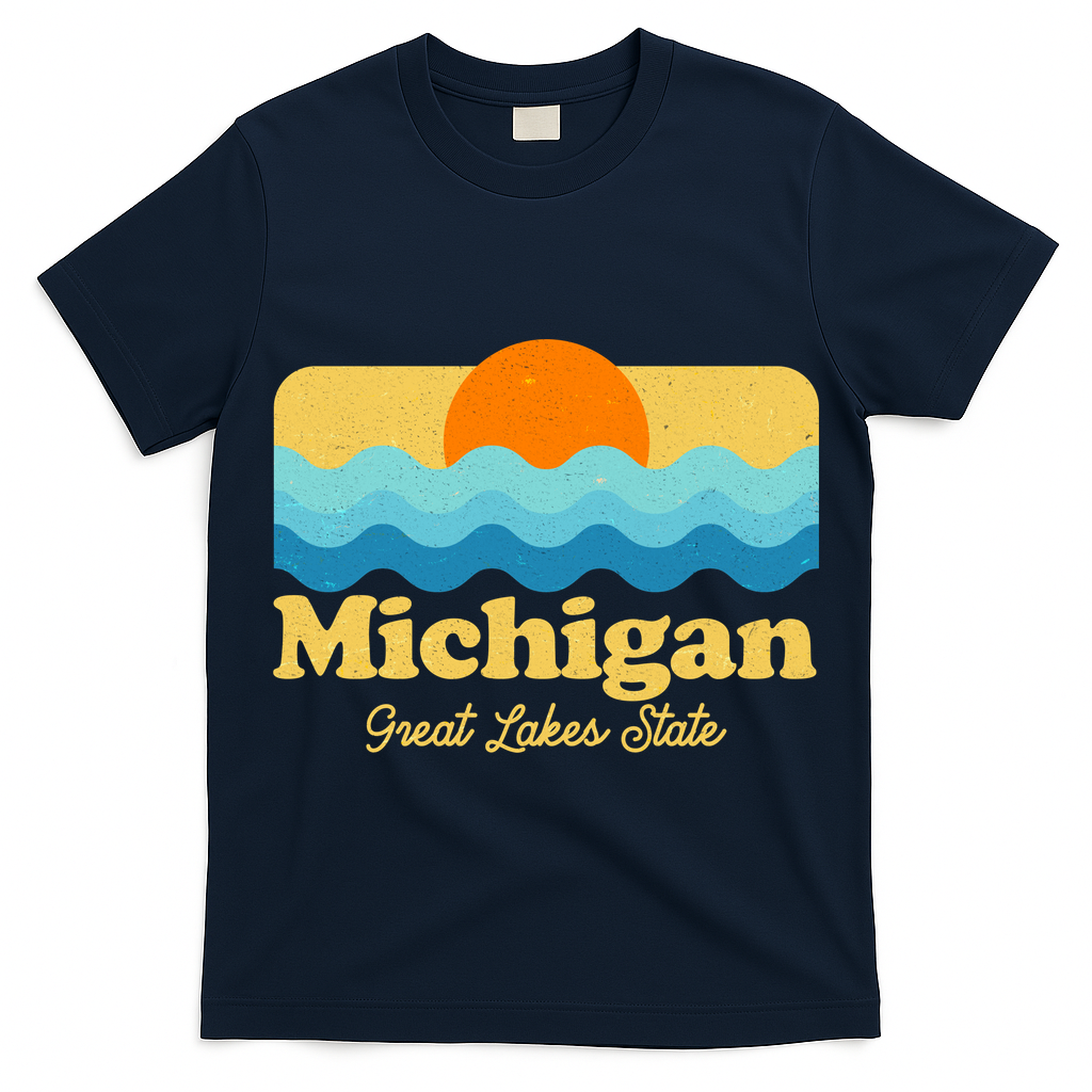 Michigan Great Lakes State Retro Sun Lake T-Shirt
