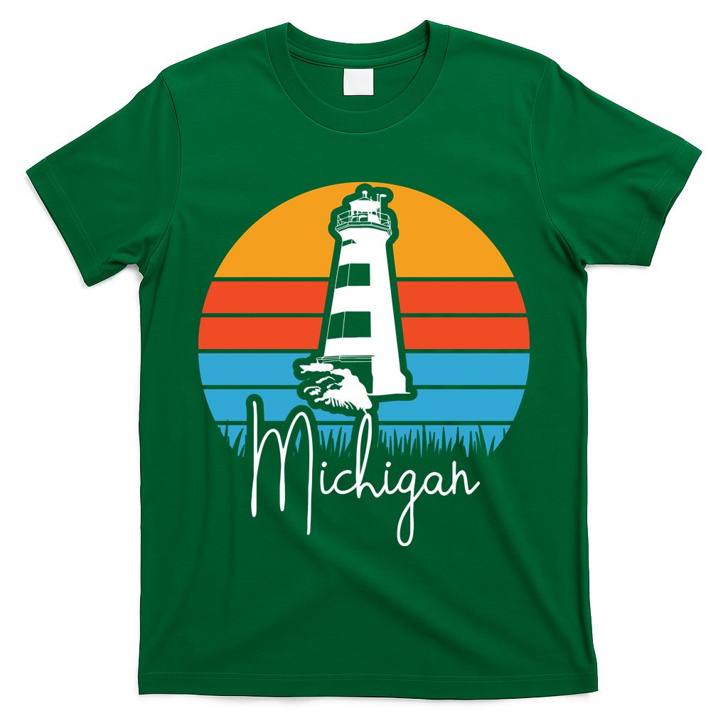Michigan Great Lakes Lighthouse Beach Town T-Shirt