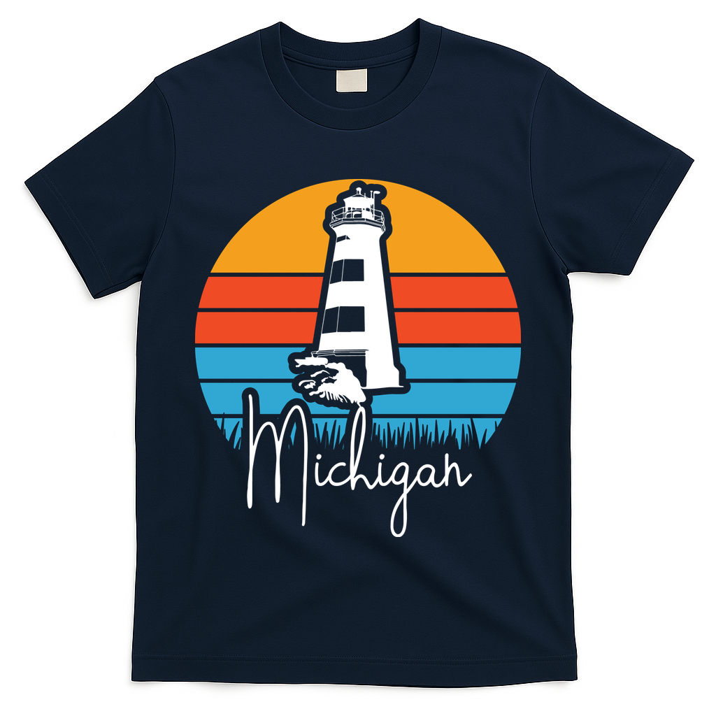 Michigan Great Lakes Lighthouse Beach Town T-Shirt
