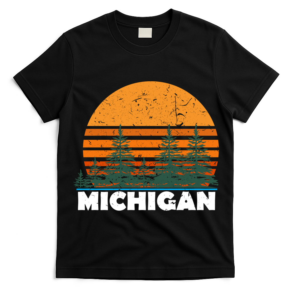 Michigan Gift Vintage Retro Sunset Mi State Hood Gift T-Shirt
