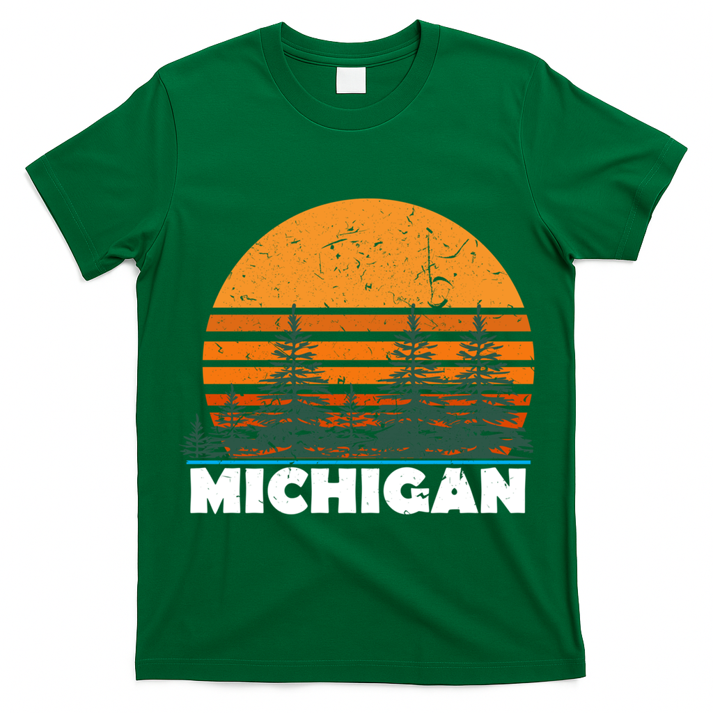 Michigan Gift Vintage Retro Sunset Mi State Hood Gift T-Shirt