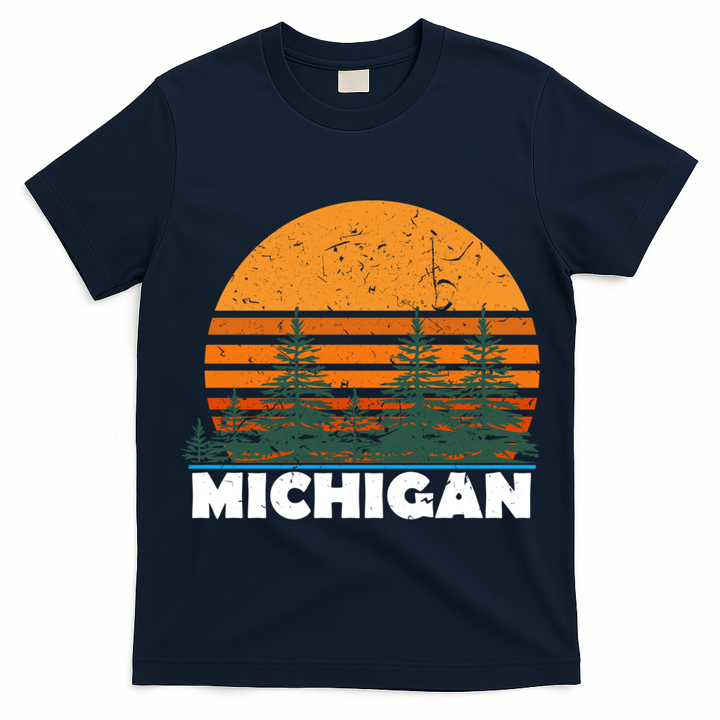 Michigan Gift Vintage Retro Sunset Mi State Hood Gift T-Shirt