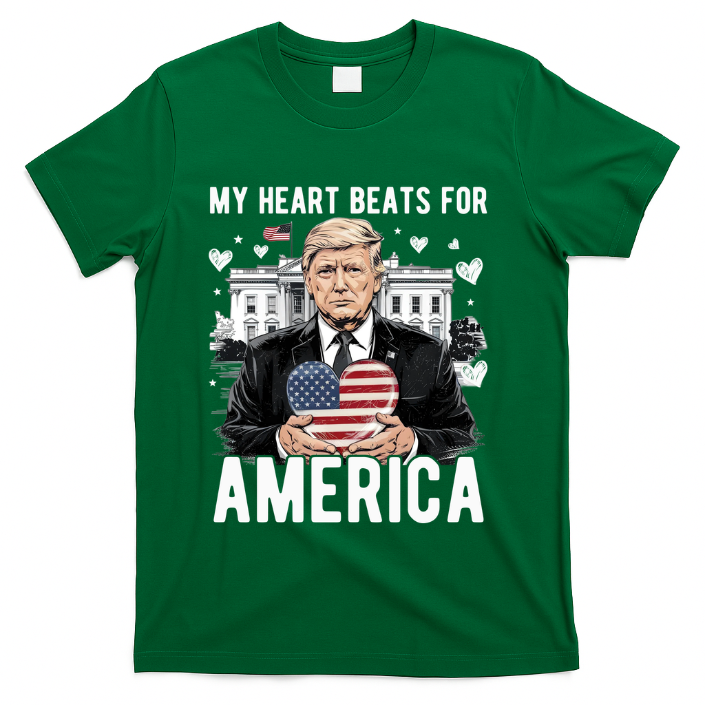 My Heart Beats For America Trump Valentines Day T-Shirt - Green