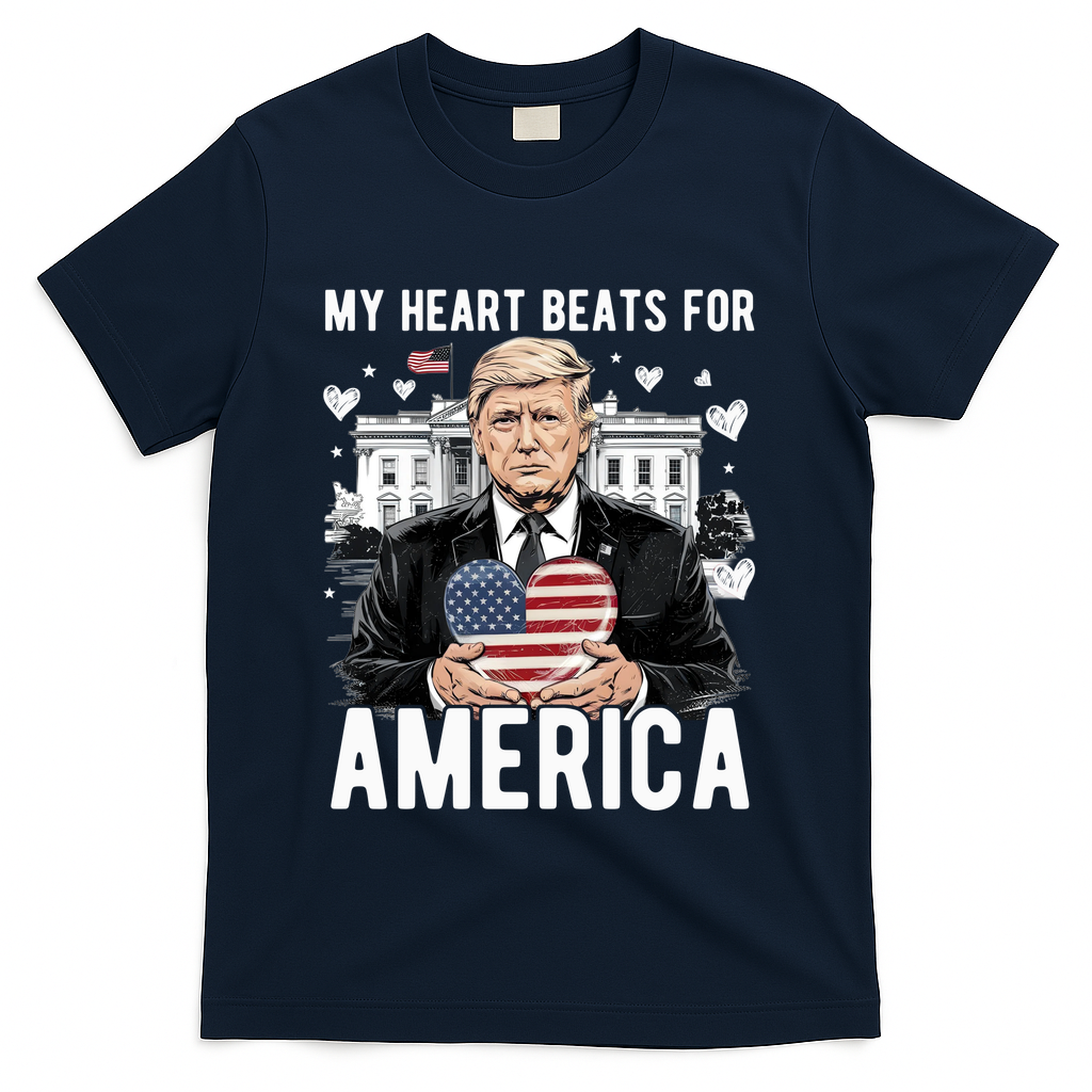 My Heart Beats For America Trump Valentines Day T-Shirt - Navy