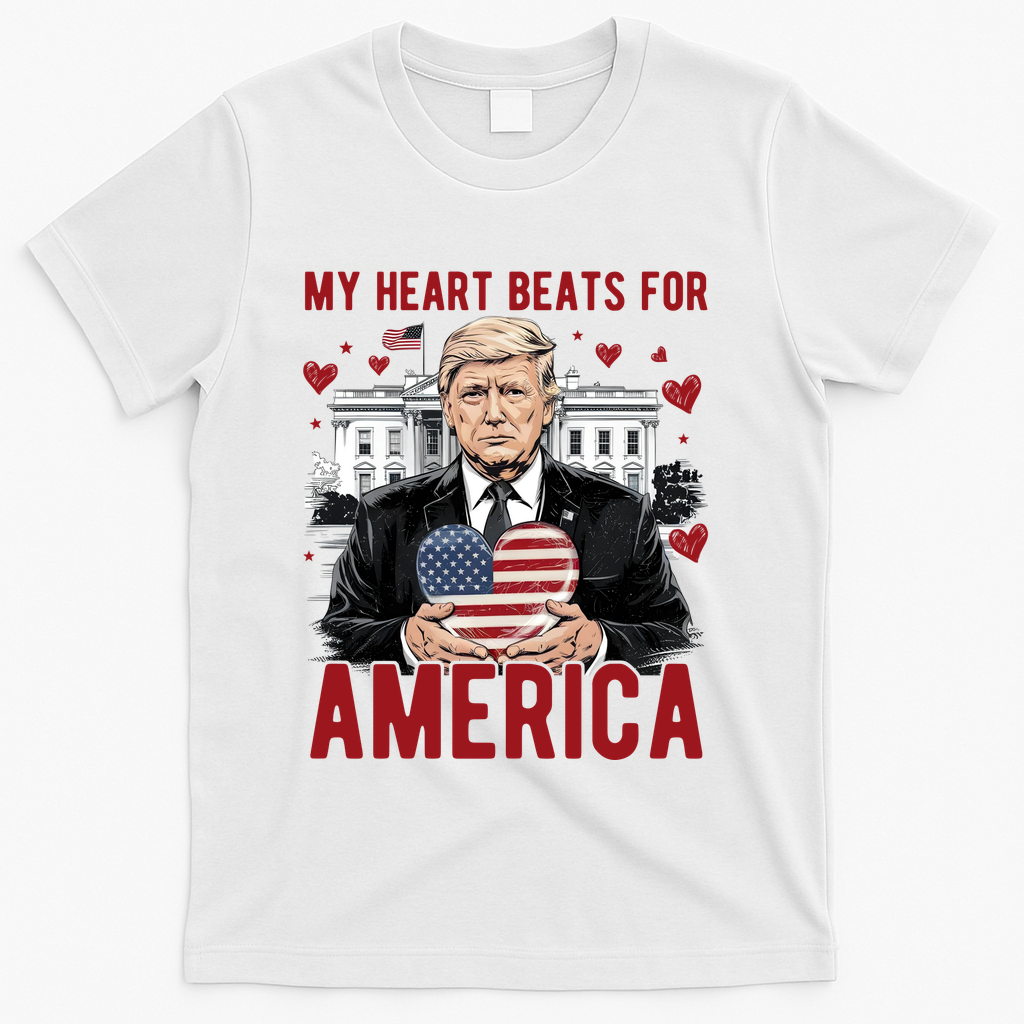 My Heart Beats For America Trump Valentines Day T-Shirt - White