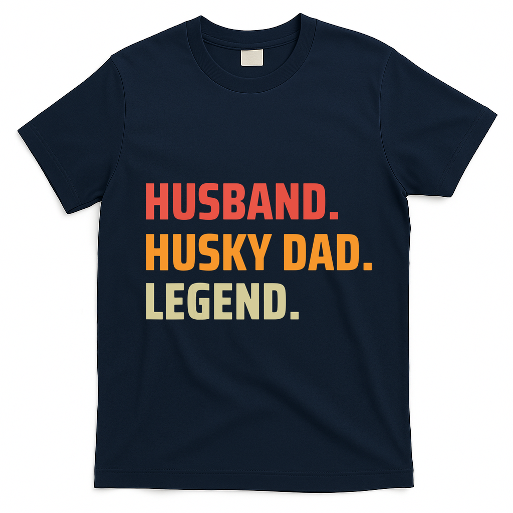 Men Husband Husky Dad Legend Siberian Huskies Dog Dad Father T-Shirt - Navy Blue