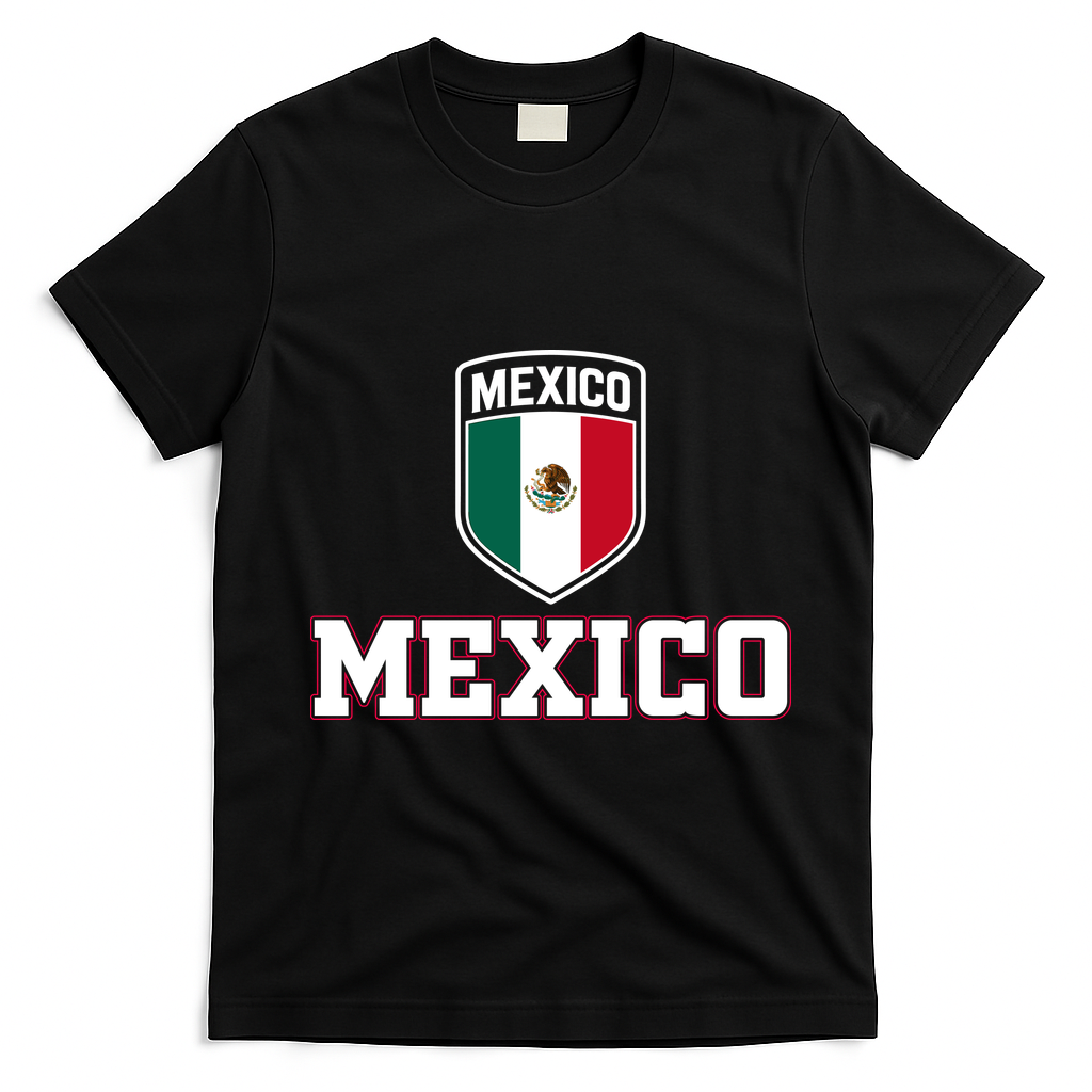 Mexico Heritage Shield Crest Soccer Fan T-Shirt - Black