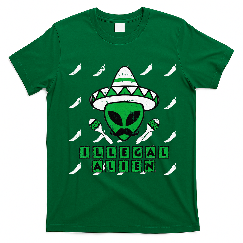 Martian Illegal Alien Mexican Area51 Funny Halloween Gift T-Shirt - Irish Green
