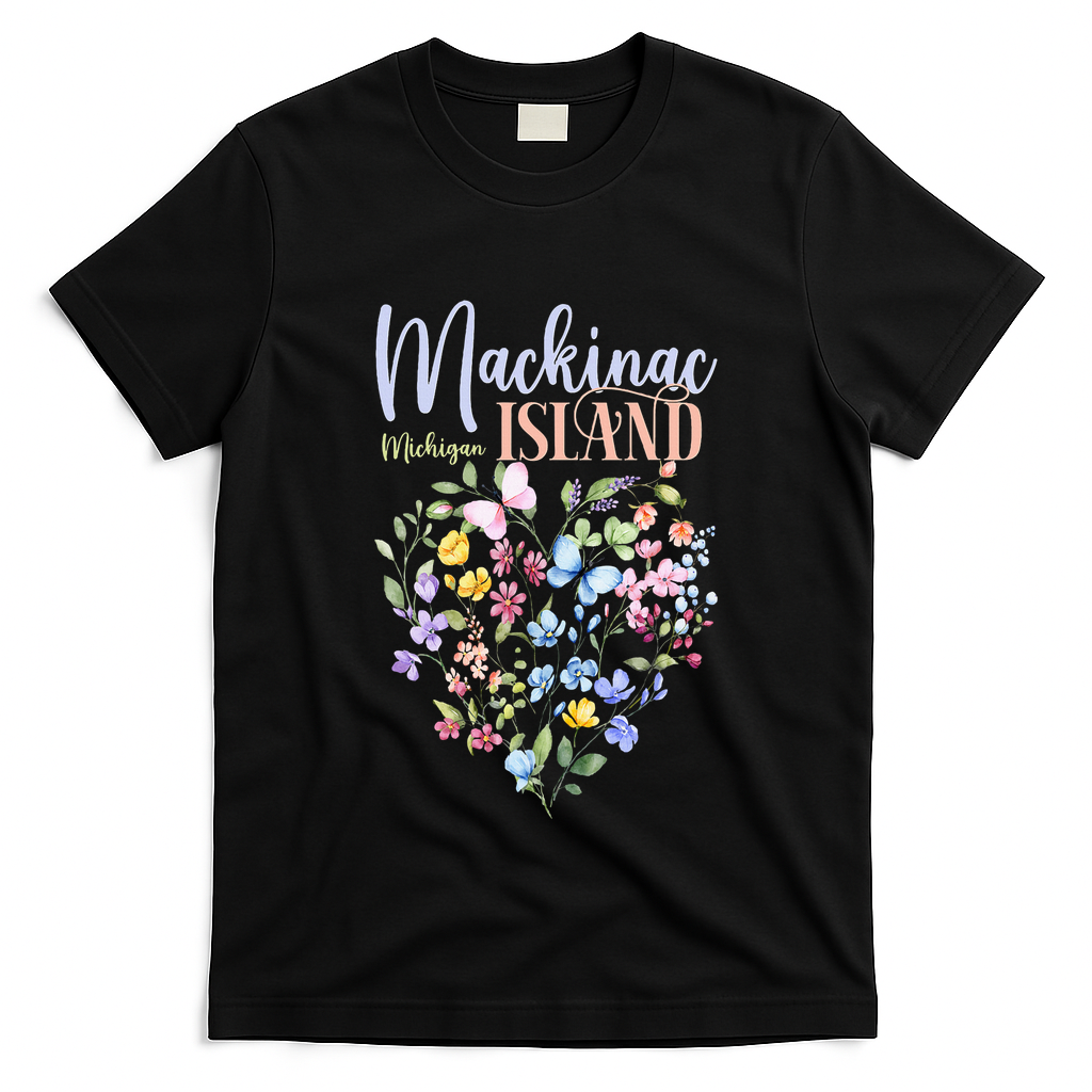 Mackinac Island Michigan Wildflowers Heart I Love Michigan T-Shirt