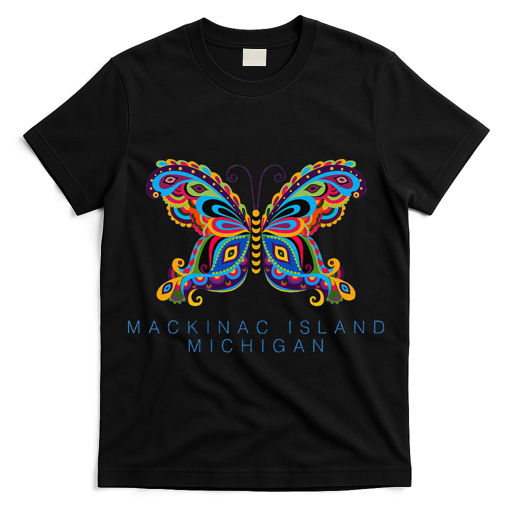 Mackinac Island Michigan Souvenir Butterfly Graphic T-Shirt