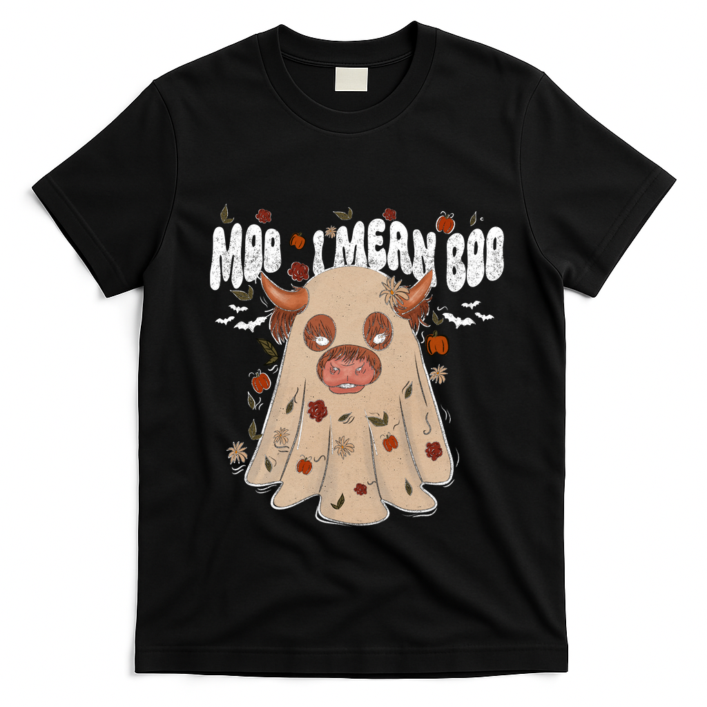 Moo I Mean Boo Funny Halloween Pig Ghost T-Shirt - Black