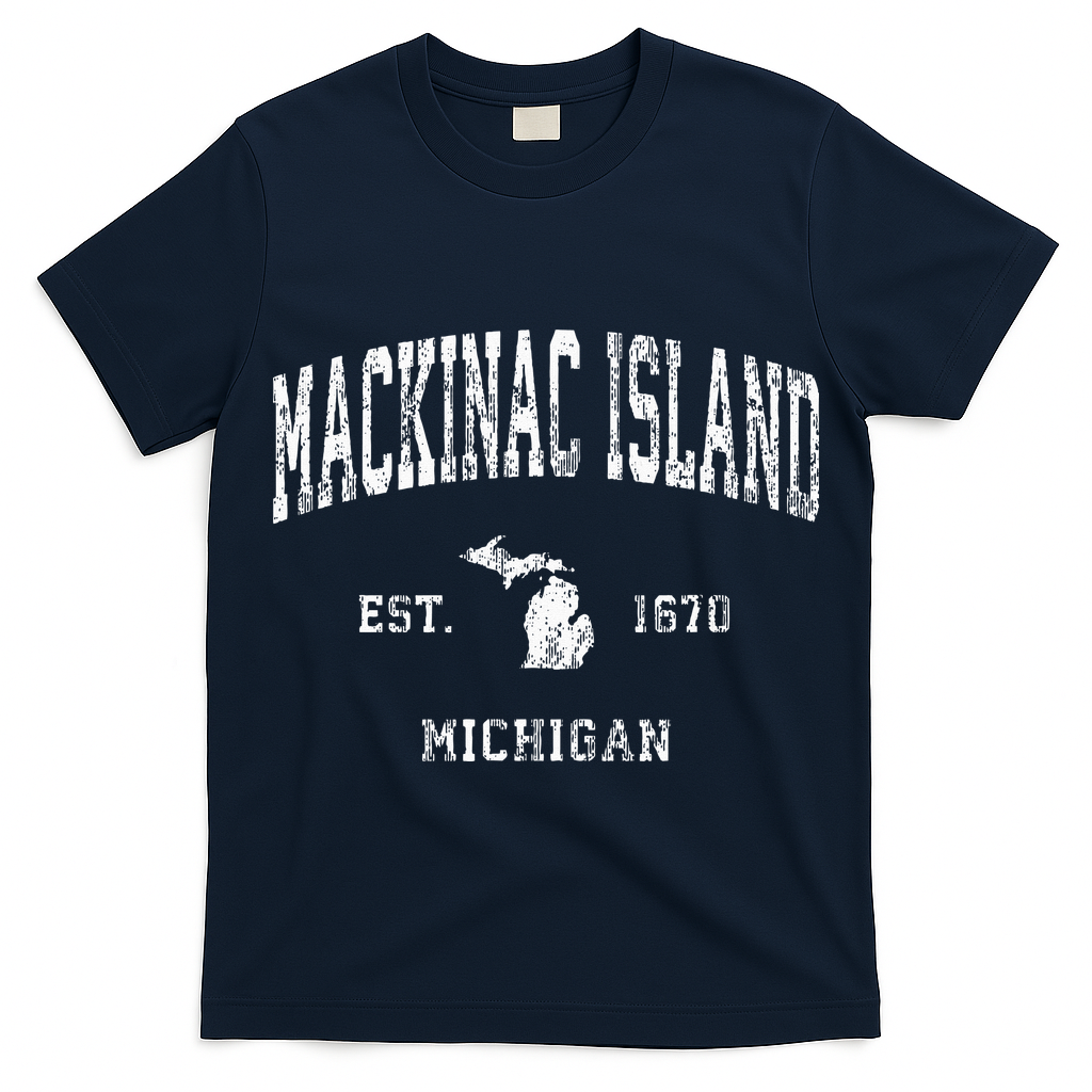 Mackinac Island Michigan MI Vintage Athletic Sports Design T-Shirt