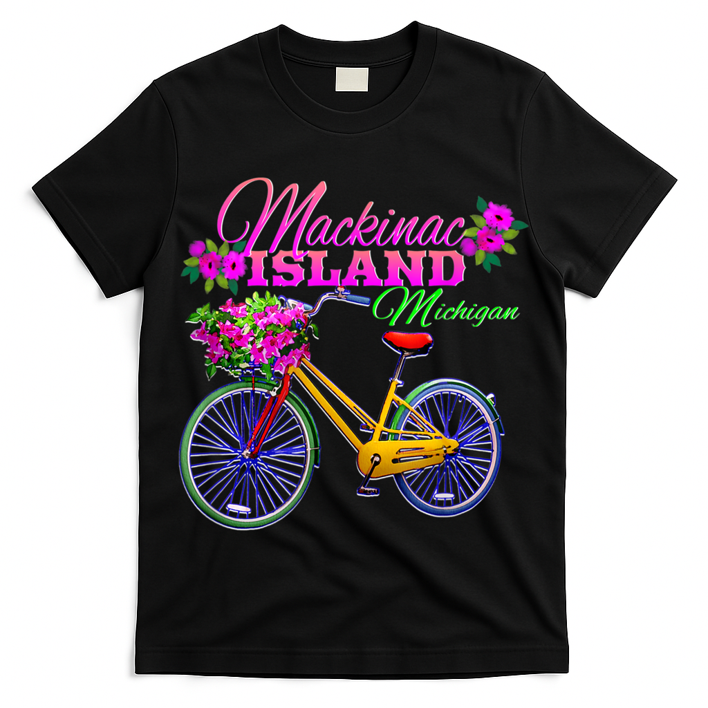 Mackinac Island Michigan Vintage Bike Flowers T-Shirt