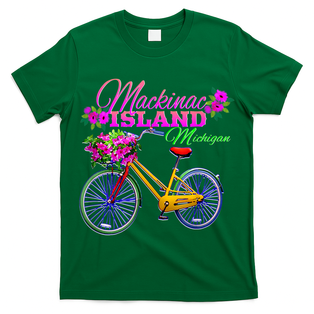 Mackinac Island Michigan Vintage Bike Flowers T-Shirt