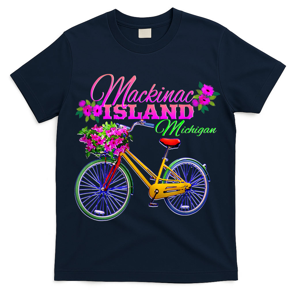 Mackinac Island Michigan Vintage Bike Flowers T-Shirt