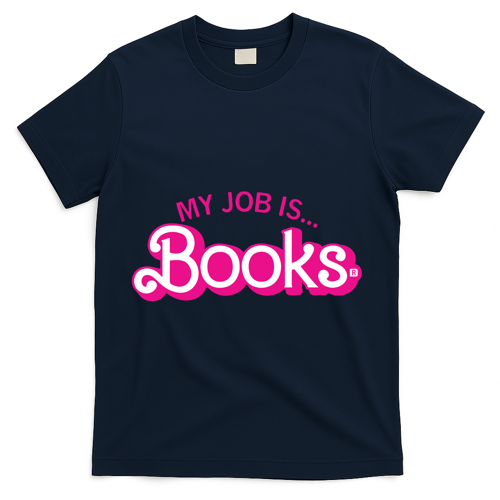 My Job Is Books Retro Pink Style Reading Books T-Shirt - Navy