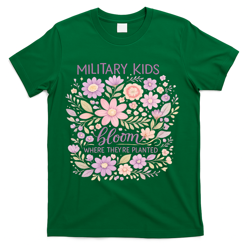Military Kids Where They're Planted Purple Up T-Shirt - Green