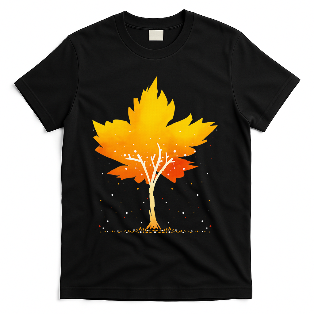Maple Leaf Autumn Tree Orange Fall Leaves Season T-Shirt - Black