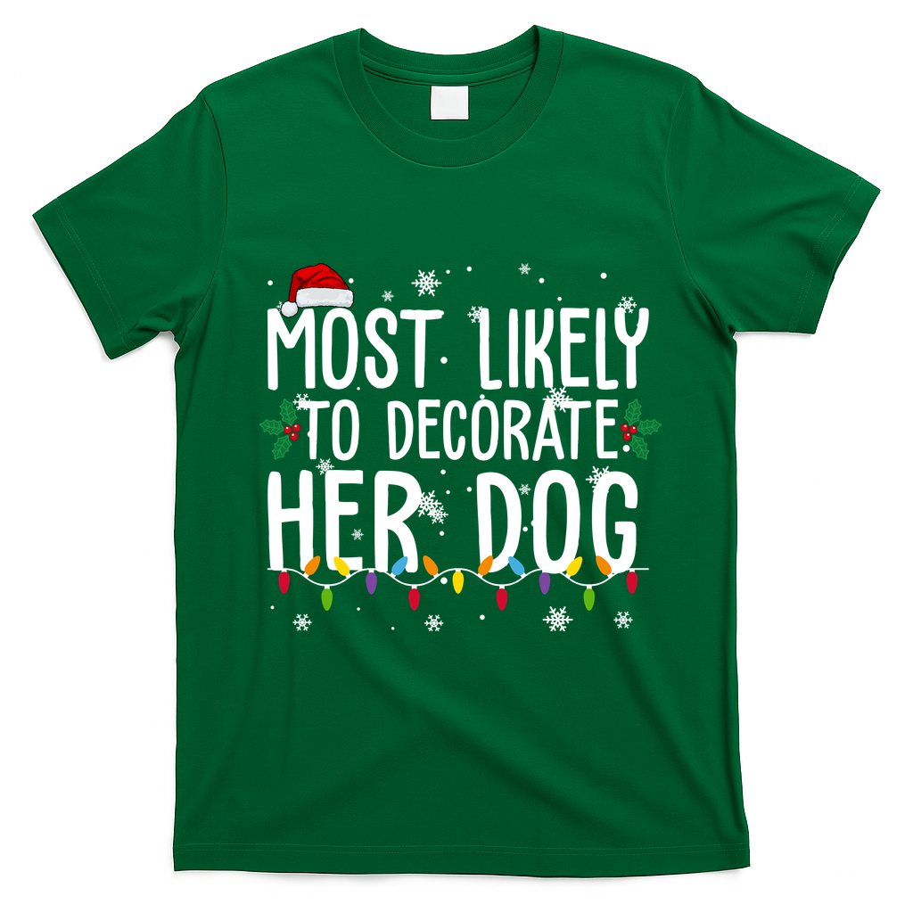Most Likely To Decorate Her Dog Funny Christmas T-Shirt - Irish Green