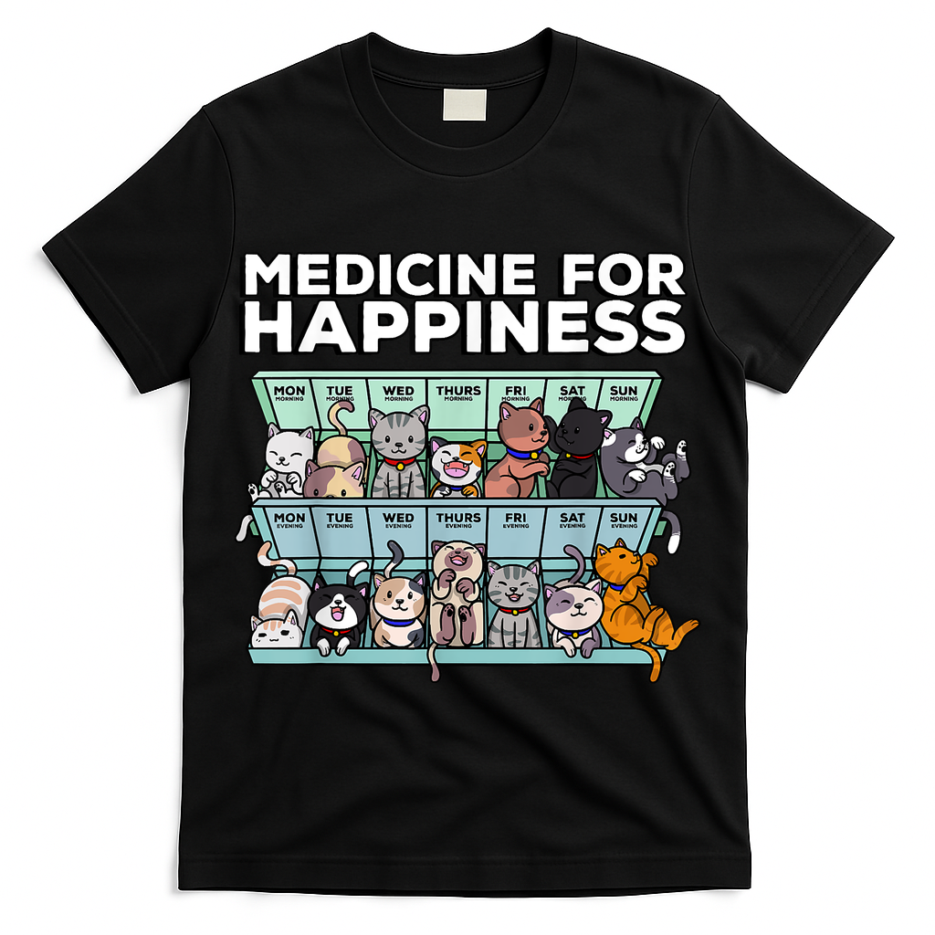 My Medicine For Happiness Called Cats Every Day Kitten Cat T-Shirt
