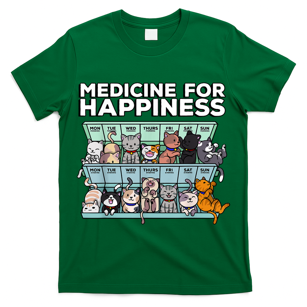 My Medicine For Happiness Called Cats Every Day Kitten Cat T-Shirt