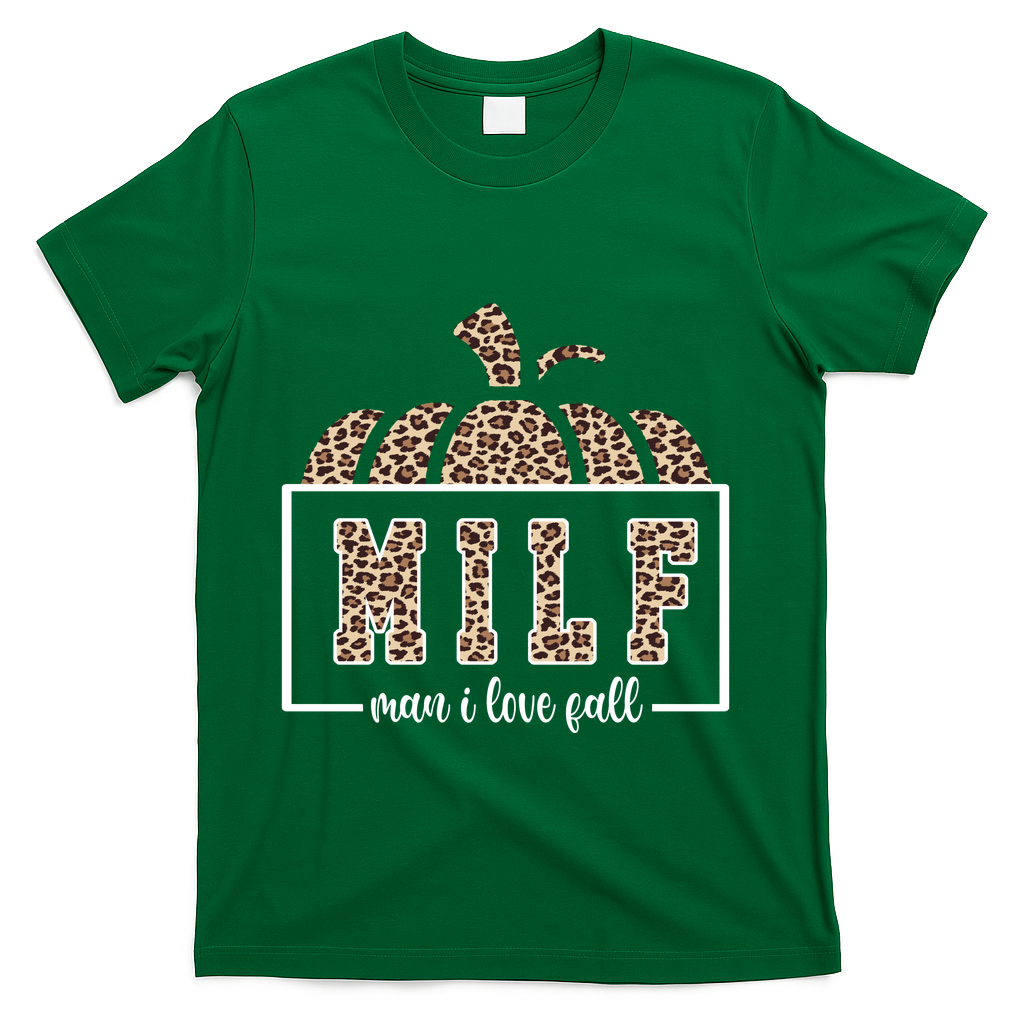 MILF Man I Love Fall Cheetah Pumpkin Cute T-Shirt - Green