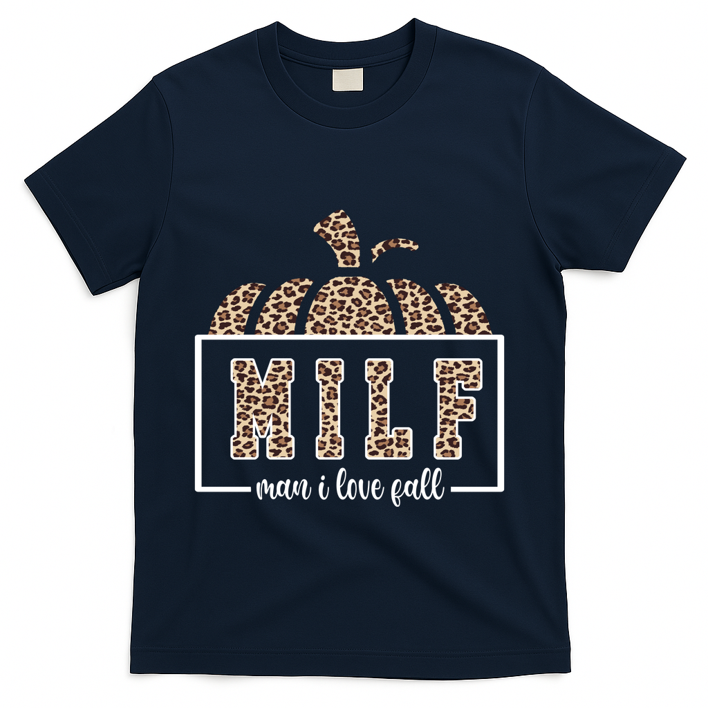 MILF Man I Love Fall Cheetah Pumpkin Cute T-Shirt - Navy