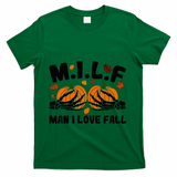 Milf Man I Love Fall Skeleton Pumpkin Hand Boob T-Shirt - Green