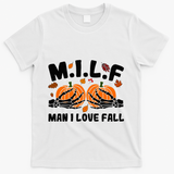 Milf Man I Love Fall Skeleton Pumpkin Hand Boob T-Shirt - White