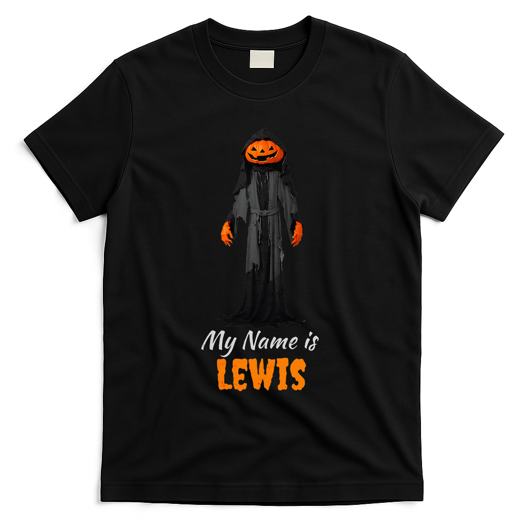 My Name Is Lewis Jack O Lantern Pumpkin Man T-Shirt - Black
