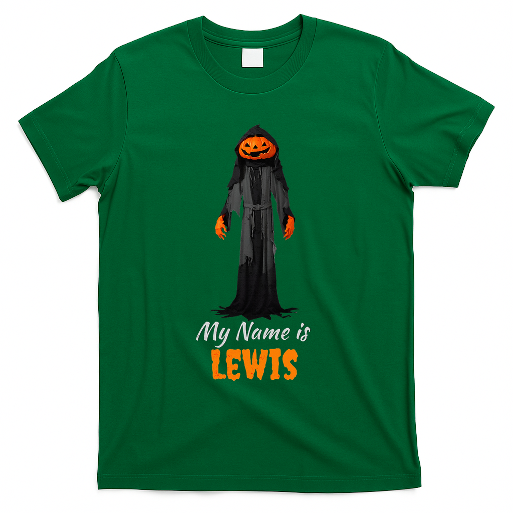 My Name Is Lewis Jack O Lantern Pumpkin Man T-Shirt - Green