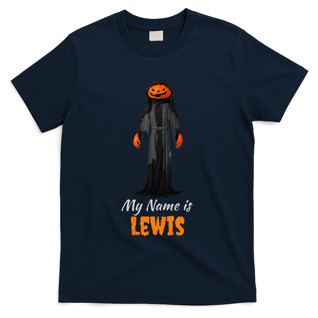 My Name Is Lewis Jack O Lantern Pumpkin Man T-Shirt - Navy