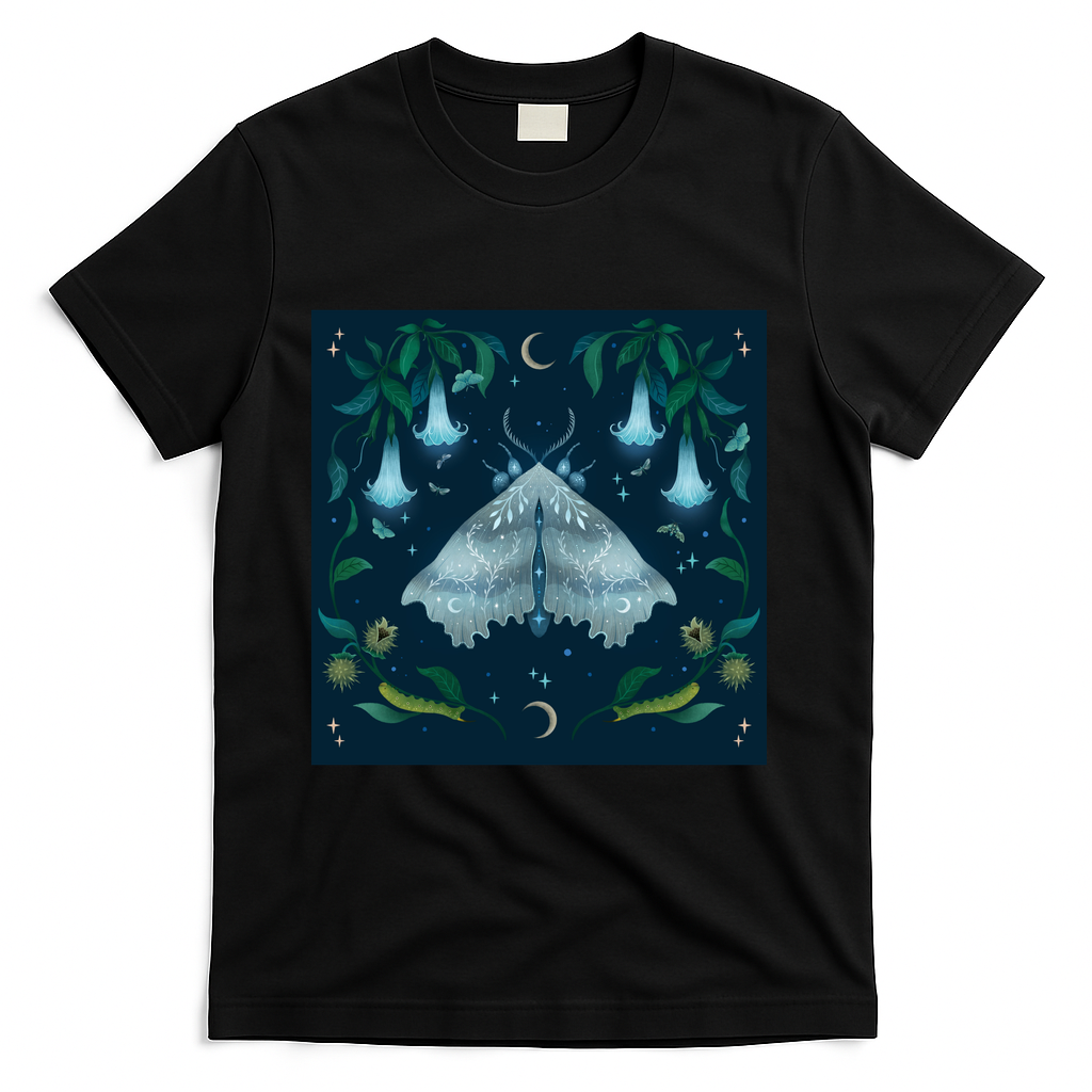 Magical Night with White Angel Moth - Black