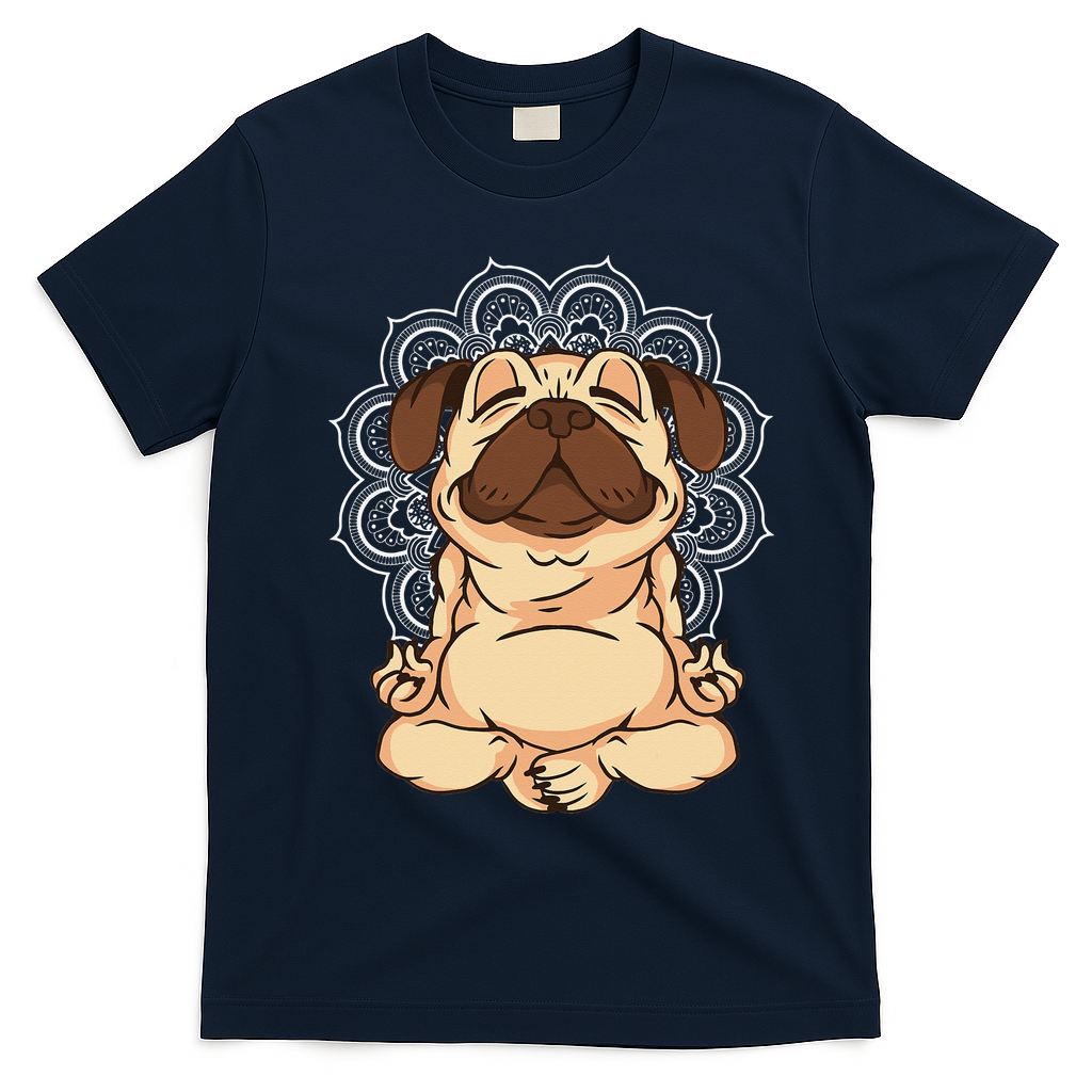 Meditation Pug Dog Buddha Zen Yoga Lover Funny Buddhist T-Shirt - Navy Blue