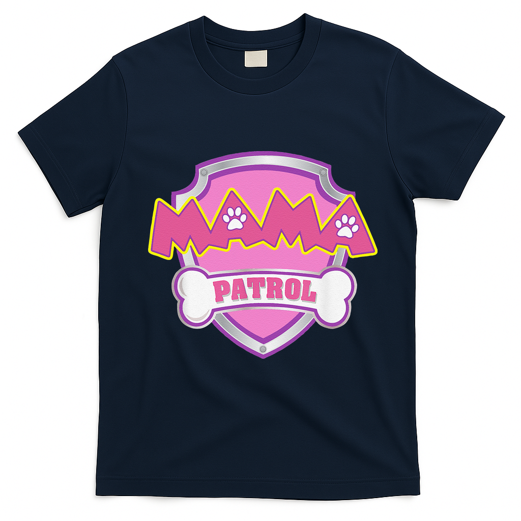 Mama Patrol Dog Mom Dad Funny Gift Birthday Party T-Shirt - Navy Blue
