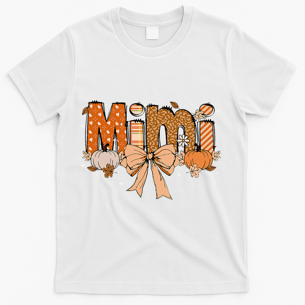 Mimi Pumpkin Fall Coquette Bow Thanksgiving Mom T-Shirt - White