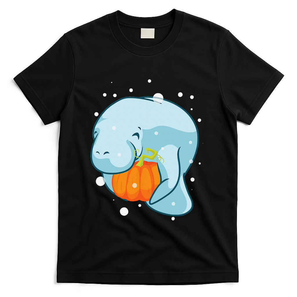 Manatee Pumpkin Fall Halloween Thanksgiving Sea Cow Gift T-Shirt - Black