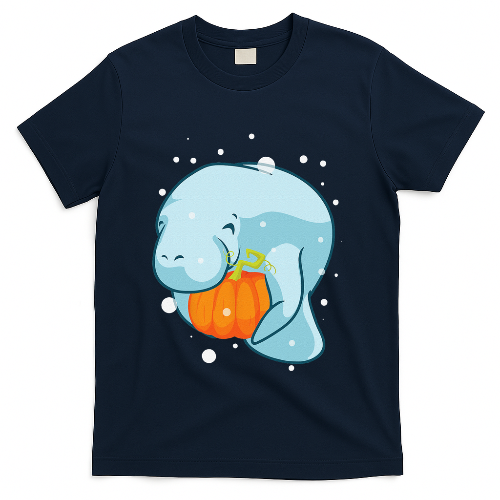 Manatee Pumpkin Fall Halloween Thanksgiving Sea Cow Gift T-Shirt - Navy