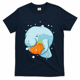 Manatee Pumpkin Fall Halloween Thanksgiving Sea Cow Gift T-Shirt - Navy