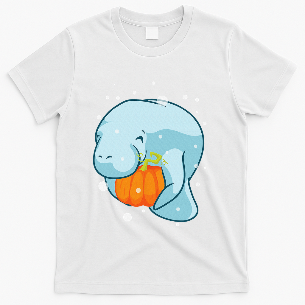 Manatee Pumpkin Fall Halloween Thanksgiving Sea Cow Gift T-Shirt - White