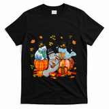 Manatee Pumpkin Leopard Buffalo Plaid Fall Thanksgiving T-Shirt - Black